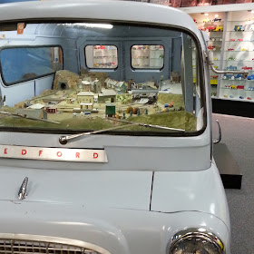 Model railway layout inside an old Bedford van.