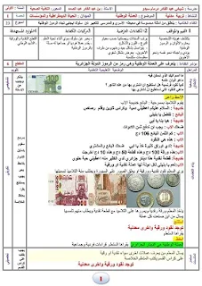 تحميل مذكرة مذكرة العملة الوطنية للسنة الاولى ابتدائي PDF