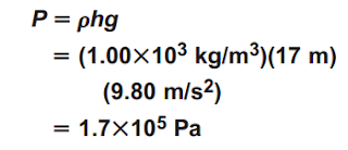 إذا كان عمق الماء في سد 17m فما ضغط الماء عند قاعدة السد إذا علمت أن كثافة الماء 1000kg/m3