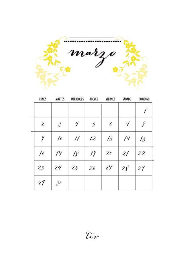 Calendario descargable marzo