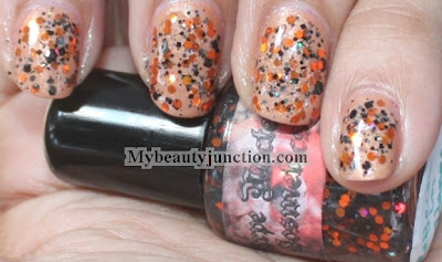 Givenchy vernis please fancy beige nail polish swatch with orange glitter manicure