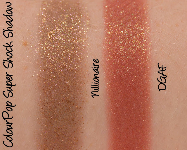 ColourPop SuperShock Shadows - Nillionaire and DGAF Swatches & Review