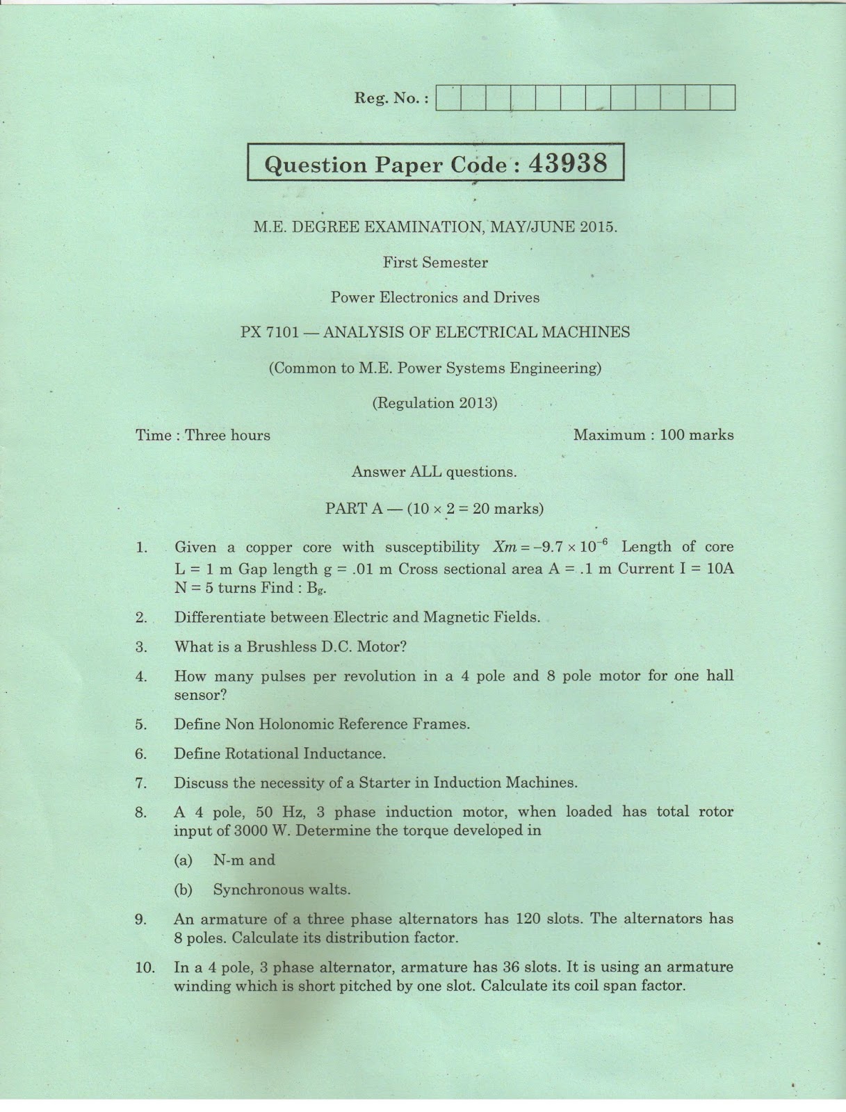 ME POWER ELECTRONICS AND DRIVES MODEL QUESTION PAPER S PX7101 ANALYSIS