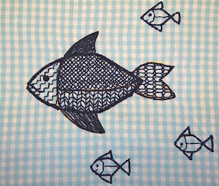 Blackwork fish quilt block