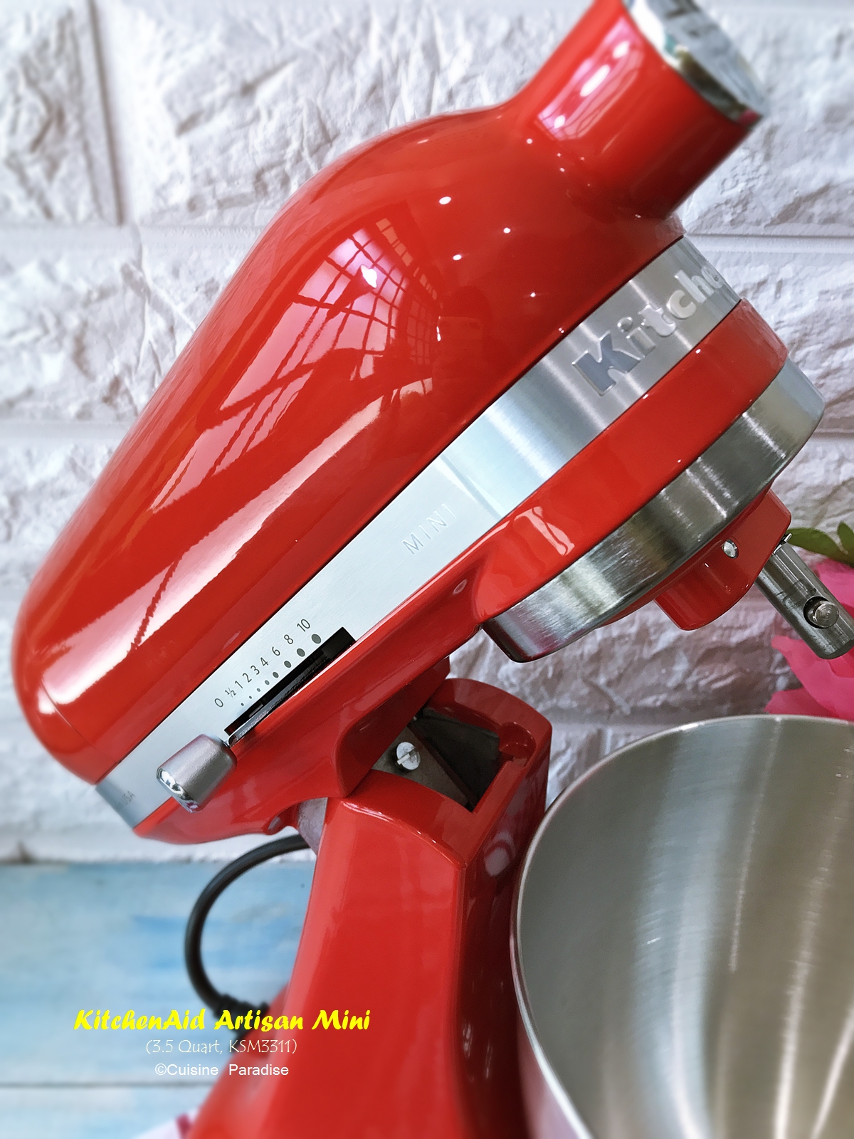 KitchenAid Artisan Mini 3.5 Quart Tilt-Head Stand Mixer features a