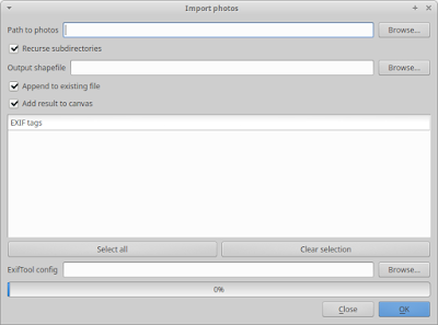 QGIS plugin geoteg and import photos import photos interface, интерфейс импорта фотографий с геотегами