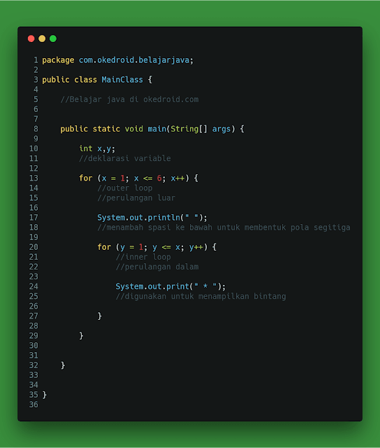 Contoh Program Membuat Segitiga Bintang Dan Angka Di Java Okedroid Belajar Coding Java Android Tips Dan Trik