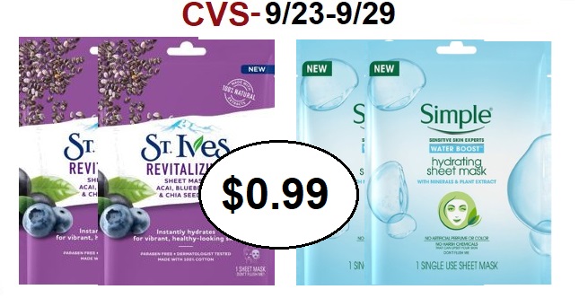 *HOT* Pay $0.99 for St. Ives or Simple Single facial Sheet Masks at CVS ...