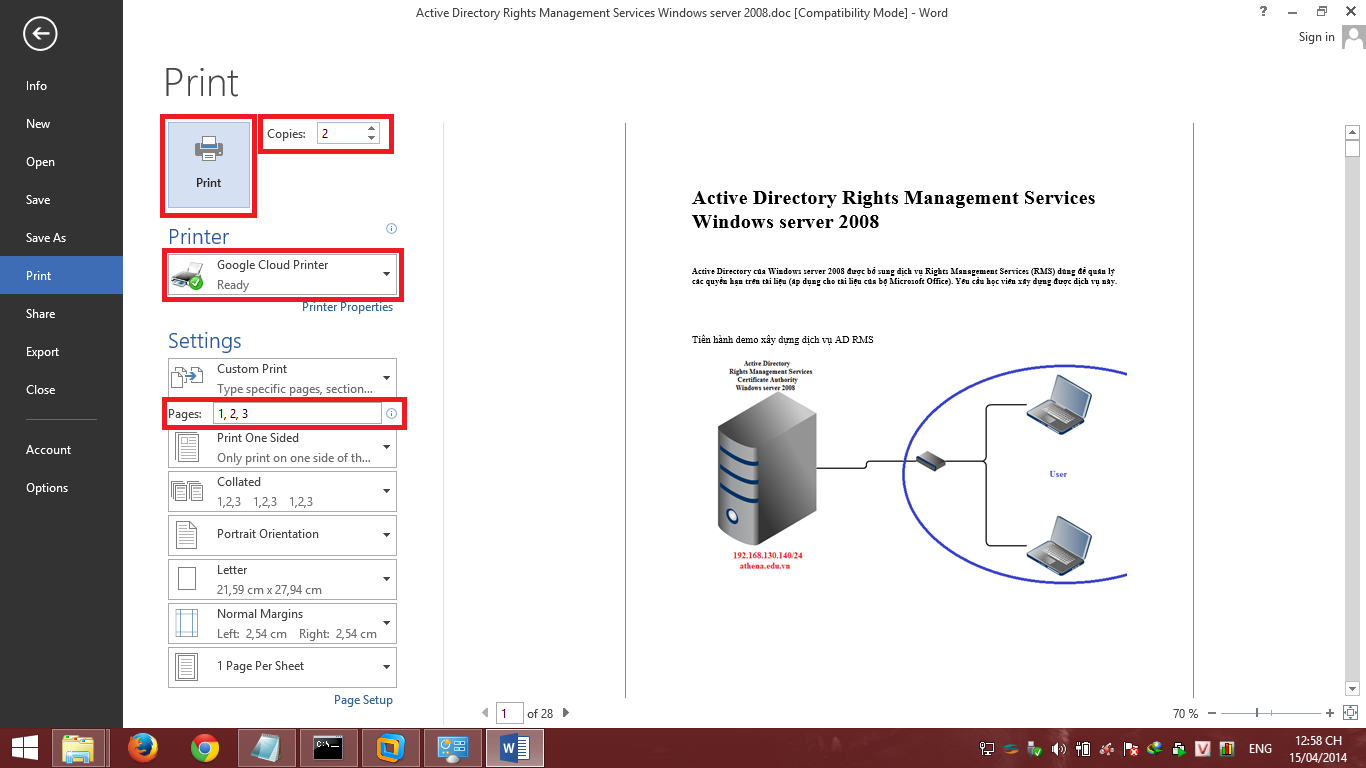google cloud print word
