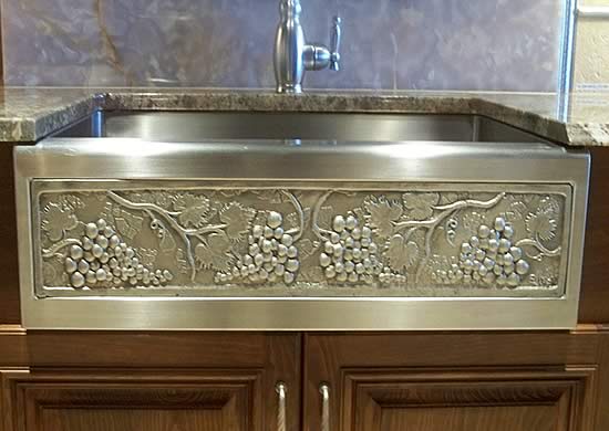 Hammered Copper Sinks A Front, Hammered Stainless Farmhouse Sink