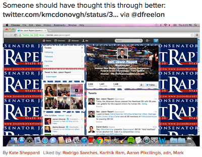 Twitter home page for candidate named Jason Rapert, with his name cut off many times so it looks like it says Rape