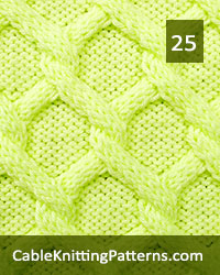 Cable Knitting 25. Multiple of 14 stitches. Techniques used: 3/3 right cross, 3/3 left cross, 3/2 right purl cross, 3/2 left purl cross.