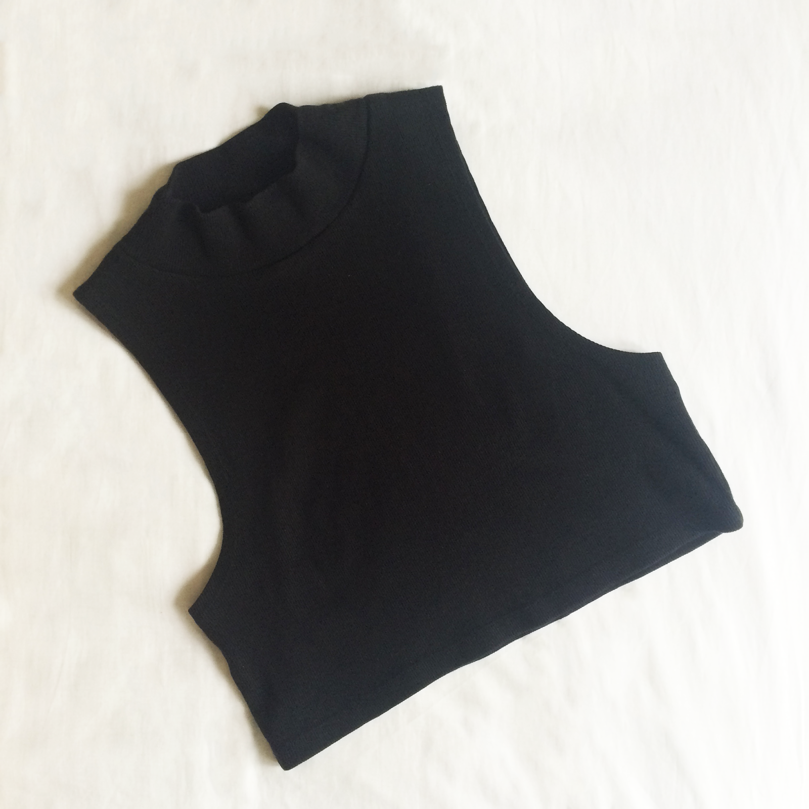 urban outfitters ribbed black poloneck crop top sleeveless fashion flat lay
