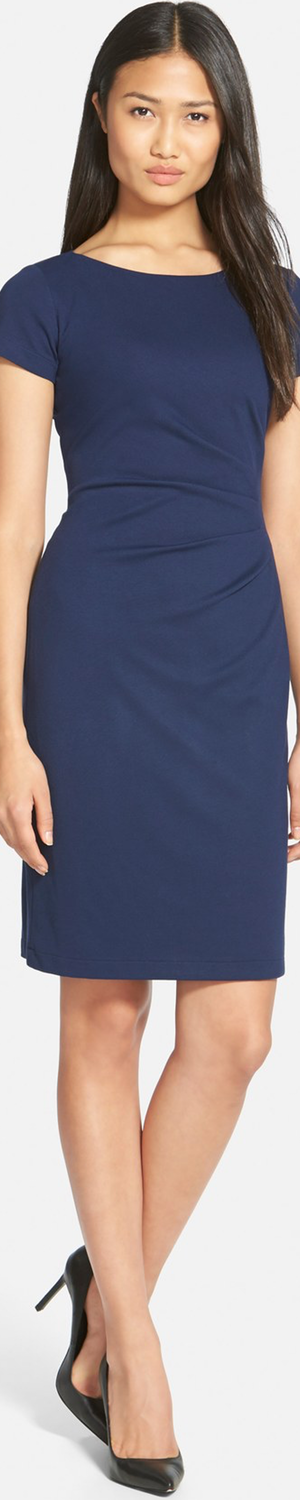 Lafayette 148 New York Side Pleat Cap Sleeve Ponte Knit Sheath Dress