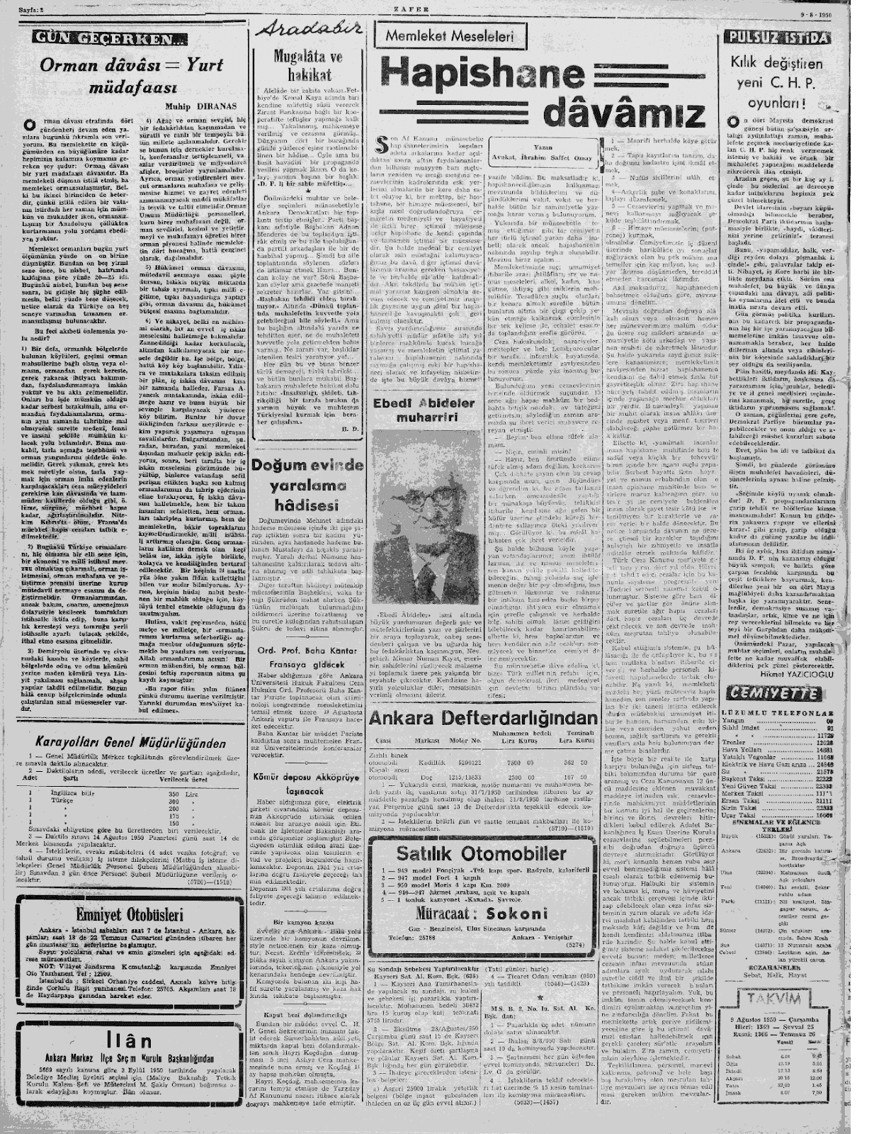 9 Agustos 1950 Zafer Tam Metin