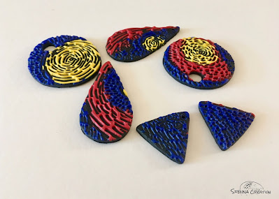 Perles polymère texture Van Gogh bleu rouge jaune Stenna Création