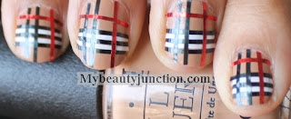 Burberry nail art: Striping tape manicure tutorial for beginners