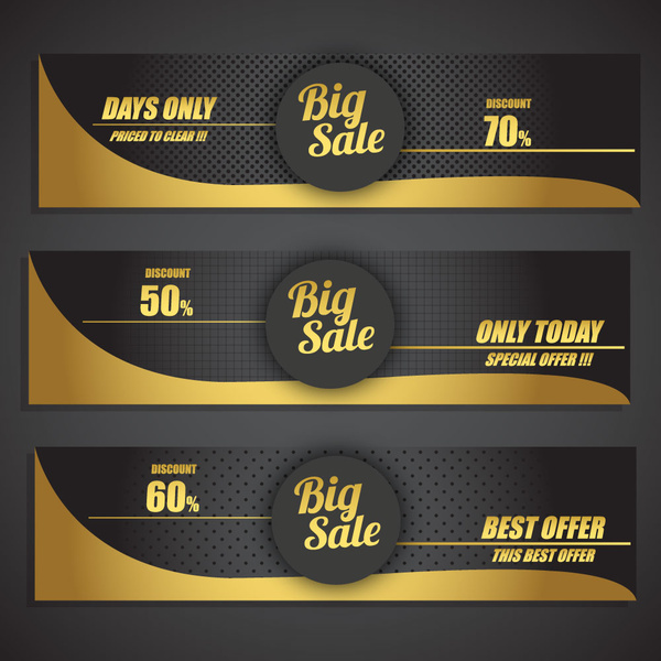 Sales promotion banner sets on black yellow background Free vector