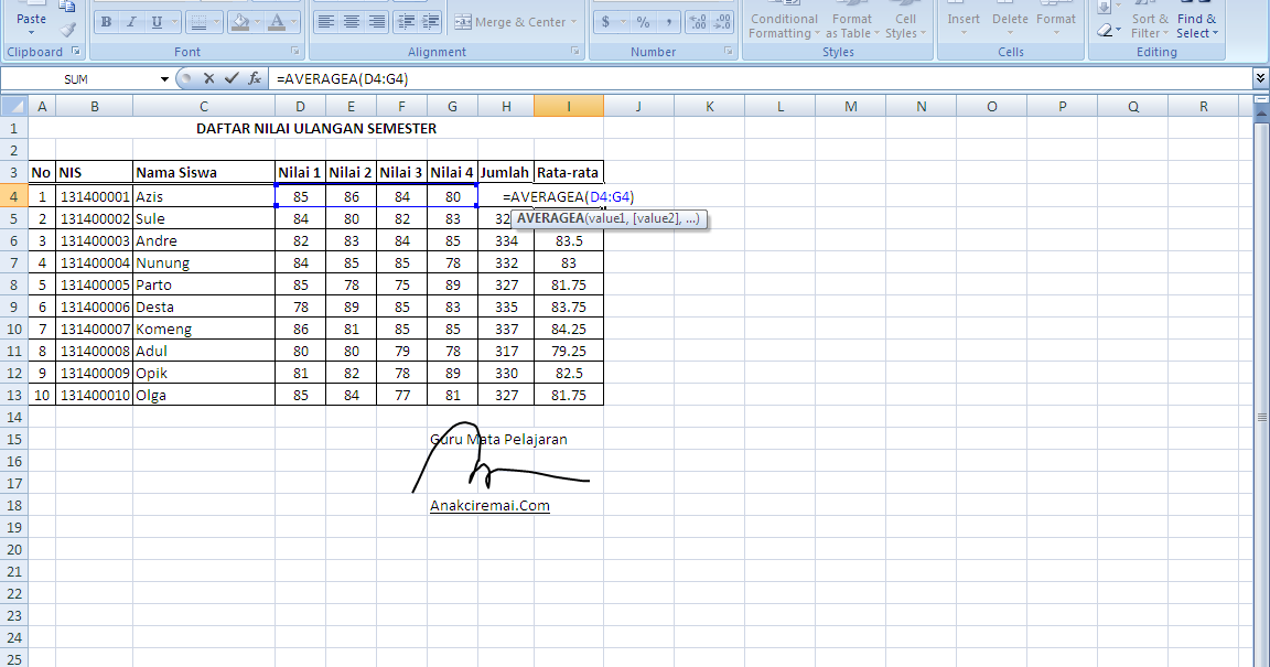 Cara Menghitung Rata Rata Cuplikan Jejak Belajar