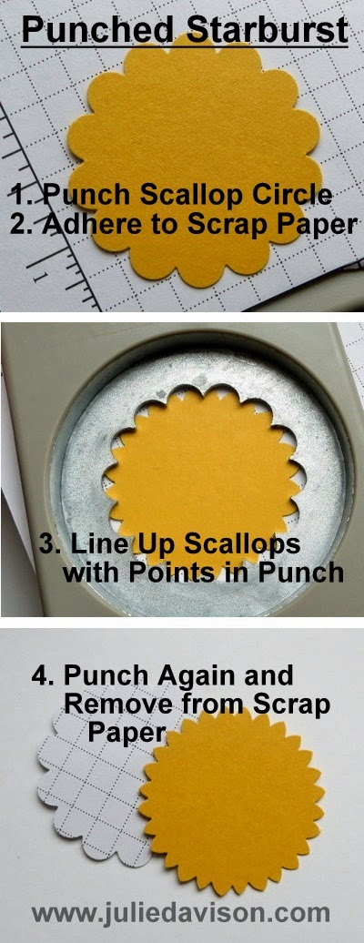 How to create starburst using a Scallop Circle Punch #stampinup www.juliedavison.com