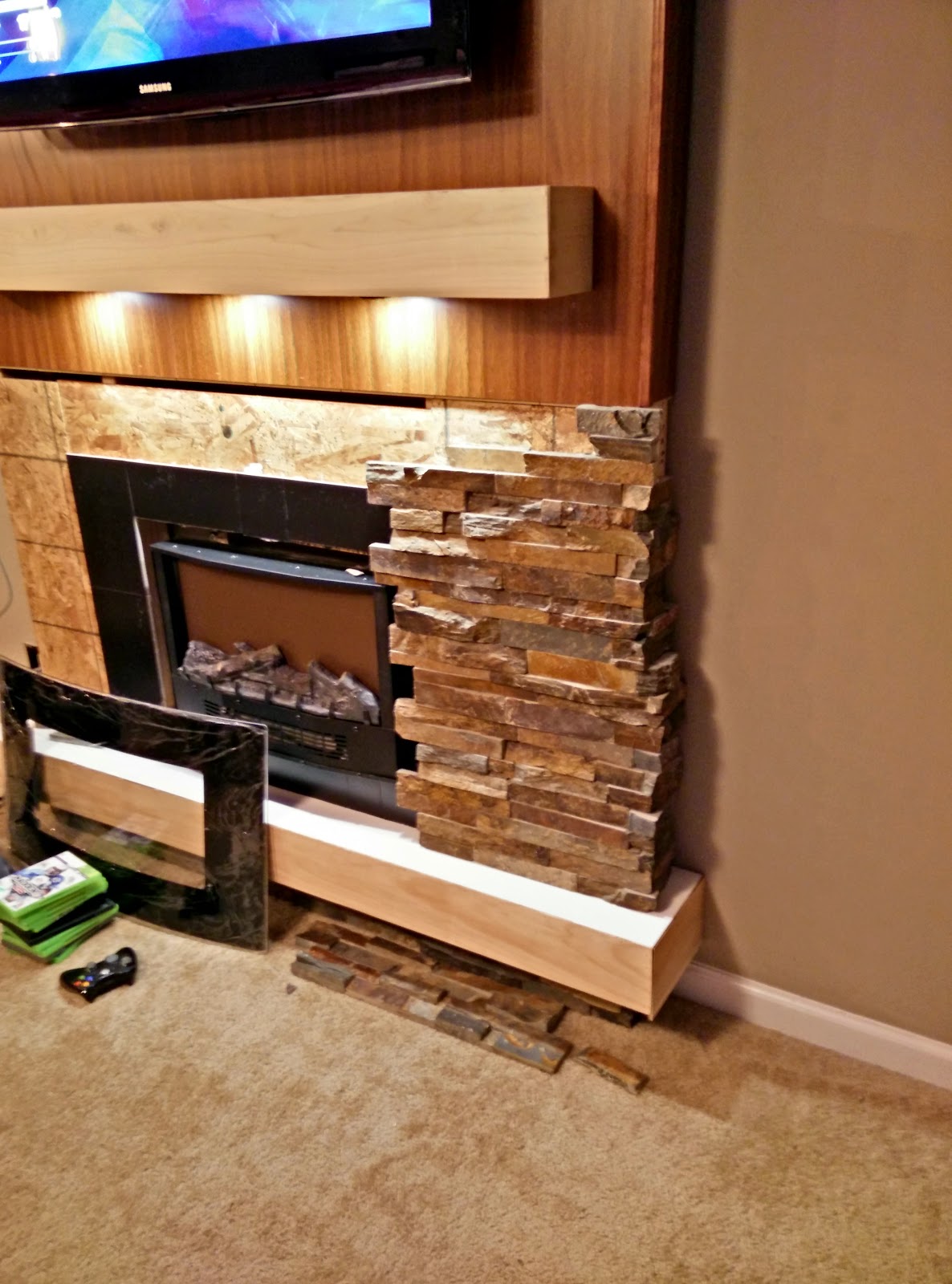 Road to the Ravenna DIY TV/Fireplace Wall with Stone Accent & Tile