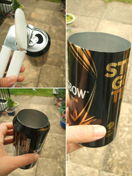 prepping drinks cans to make wind spinners