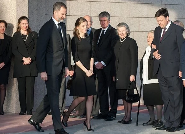 King Felipe and Queen Letizia of Spain attend a funeral chapel for Alicia de Borbon Parma, Duchess of Calabria at La Paz morgue in Madrid