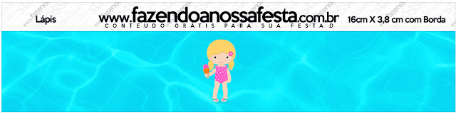 Fiesta en la Piscina para Niña Rubia: Etiquetas para Candy Bar para Imprimir Gratis. Etiquetas de Fiesta en la Piscina para Niña Rubia para imprimir gratis.