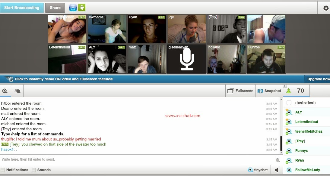 Join to any group on Tinychat or search for random group chat to joing live...