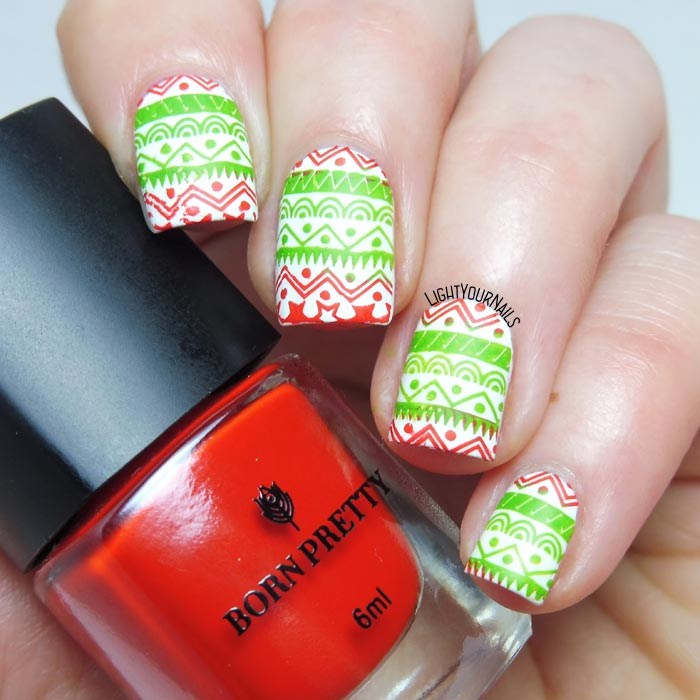 Red green white Christmas stamping nail art feat. BeautyBigBang XL-032 plate nail art di Natale verde rosso bianco #nailart #beautybigbang #nails #lightyournails #unghie #stamping
