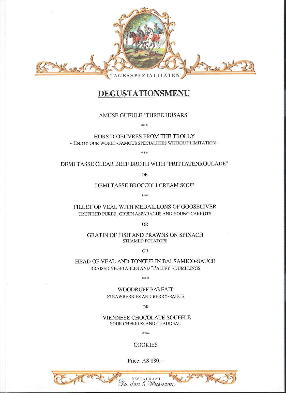 Chris Suhr's Menu Collection The Three Hussars Restaurant. Austria