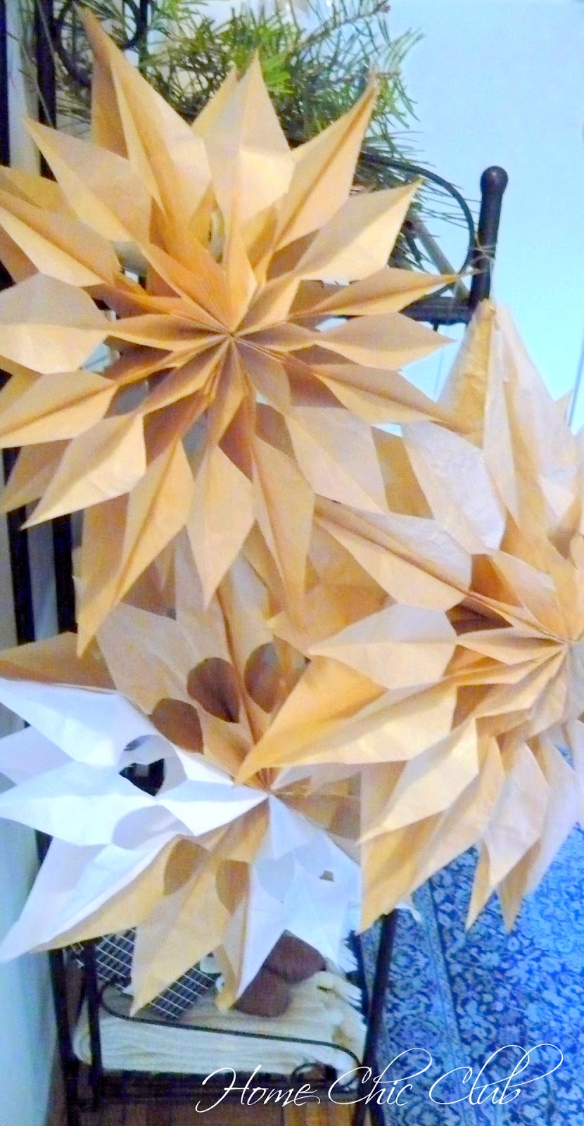 Christmas Paper Bag Snowflakes In 5 Minutes Home Chic Club Christmas