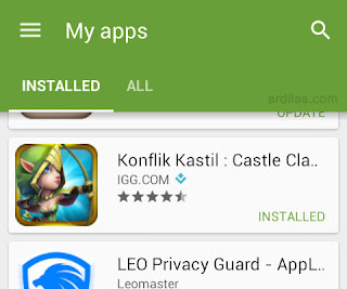 Konflik Kastil di daftar My apps - Cara Uninstall / Hapus Aplikasi Game Konflik Kastil Android