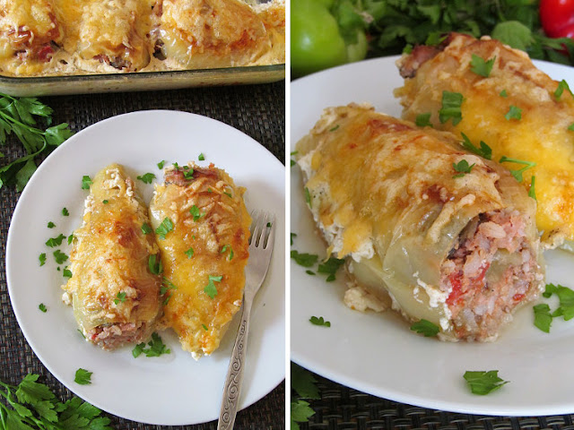 Фаршированный перец запеченный в молочно-яичной заливке