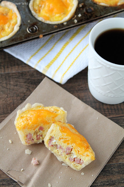 Ham & Cheese Mini Breakfast Pies - a delicious way to start the day! Bake ahead and freeze for busy mornings when you need breakfast on-the-go! | LoveGrowsWild.com