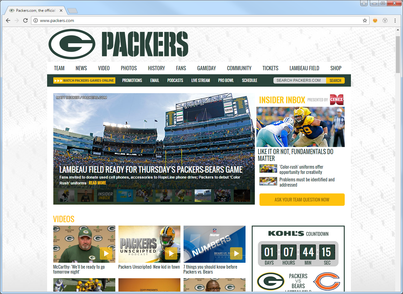 green bay packers com official website