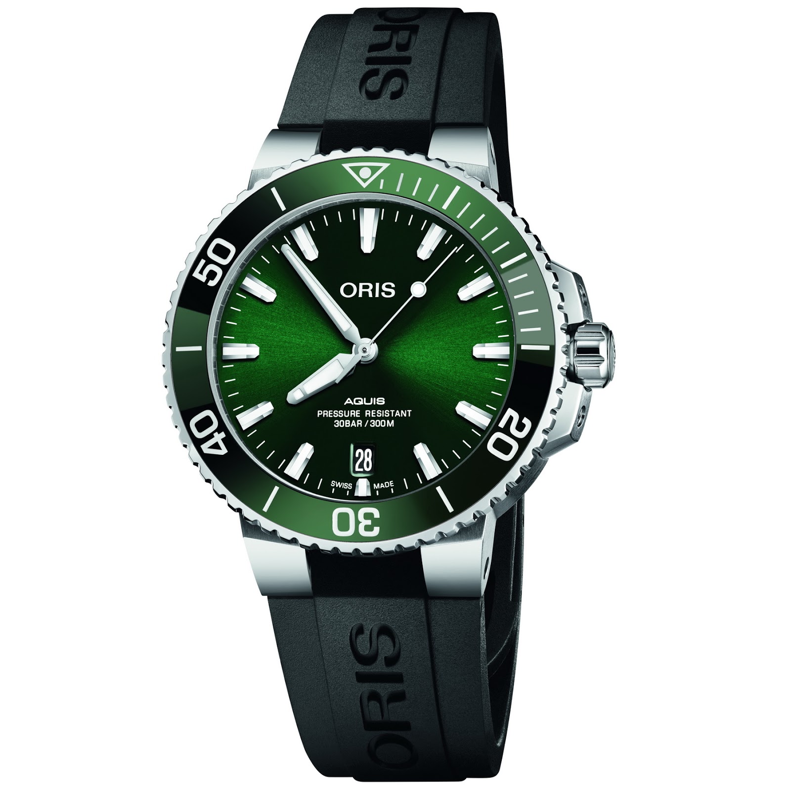 oris aquis date 39.5 mm green