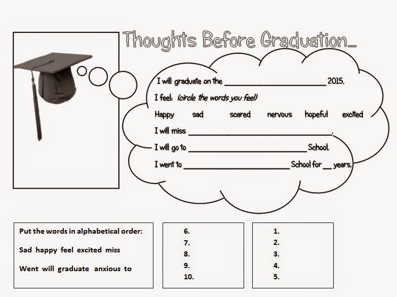 Graduation Worksheet for Elementary or Middle School ~ Mrs. Baia's