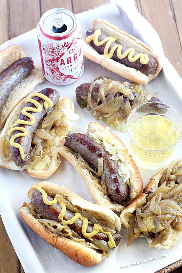 OnePan Boiled Brats with Sweet Onions & Hard Apple Cider The Rising