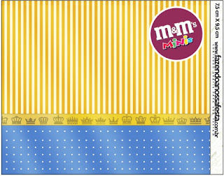 Corona Dorada en Azul y Amarillo: Etiquetas para Candy Buffet para Imprimir Gratis. Etiqueta M&M deCorona Dorada en Azul y Amarillo para imprimir gratis.