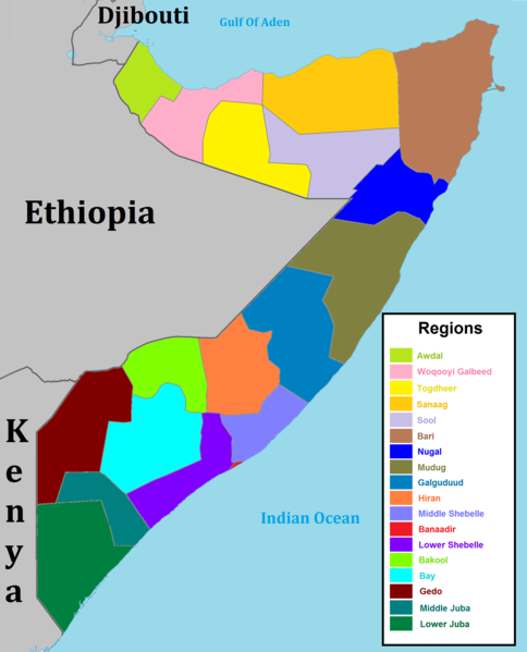 Peta pembagian wilayah administratif Somalia