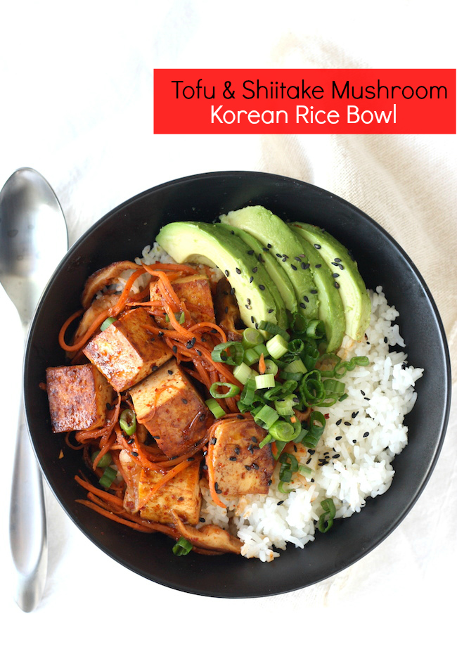 Korean Tofu & Shiitake Mushroom Rice Bowl recipe by SeasonWithSpice.com