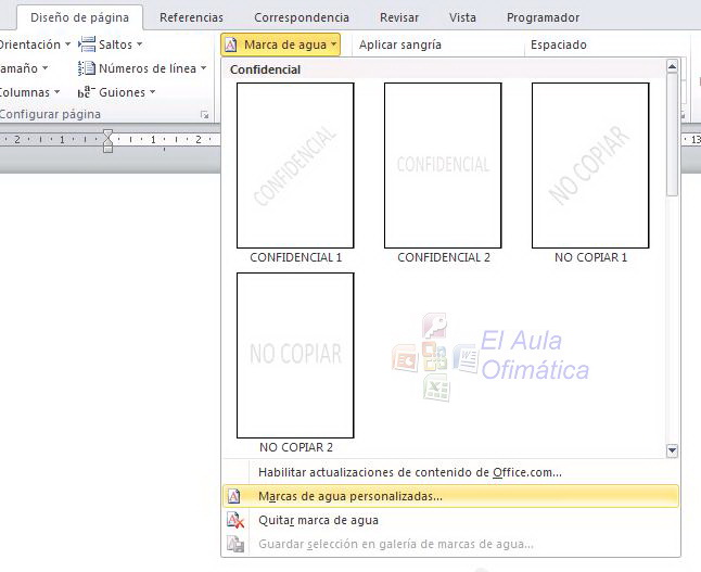 El Aula Ofimática Insertar marcas de agua en Word