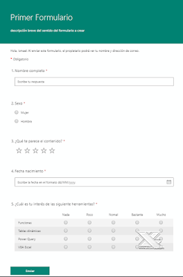 Forms: Un formulario en la nube para Excel