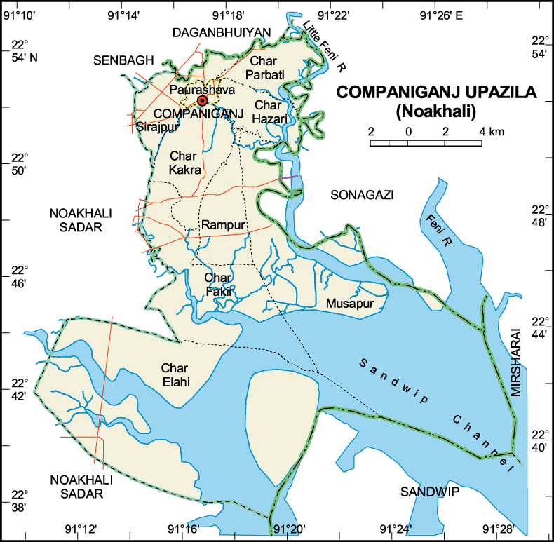 Companiganj Upazila Map Noakhali District Bangladesh
