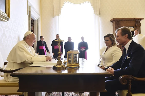 Grand Duke Henri, Grand Duchess Maria Teresa, Hereditary Grand Duke Guillaume, Hereditary Grand Duchess Stephanie, Prince Félix, Princess Claire, Princess Amalia, Prince Louis, Princess Tessy, Prince Gabriel of Luxembourg, Prince Noah of Nassau, Princess Alexandra and Prince Sébastien of Luxembourg, Pope Francis Vatican