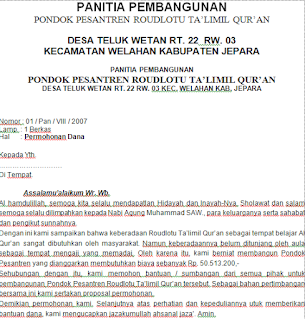 Contoh Proposal Pembangunan Pondok Pesantren Salafi Barisan Contoh