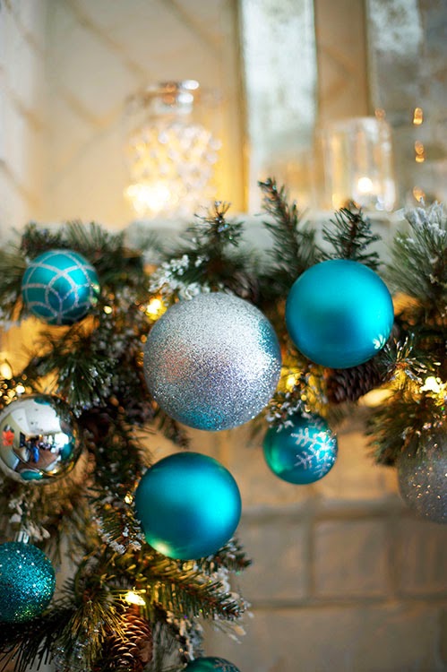 The Domestic Curator: A Gorgeous Christmas Mantel In Turquoise, White And  Silver