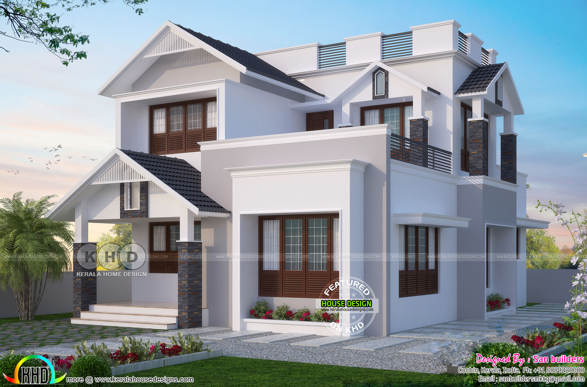 1596 Square Feet 4 Bedroom Modern Sloped Roof House Kerala