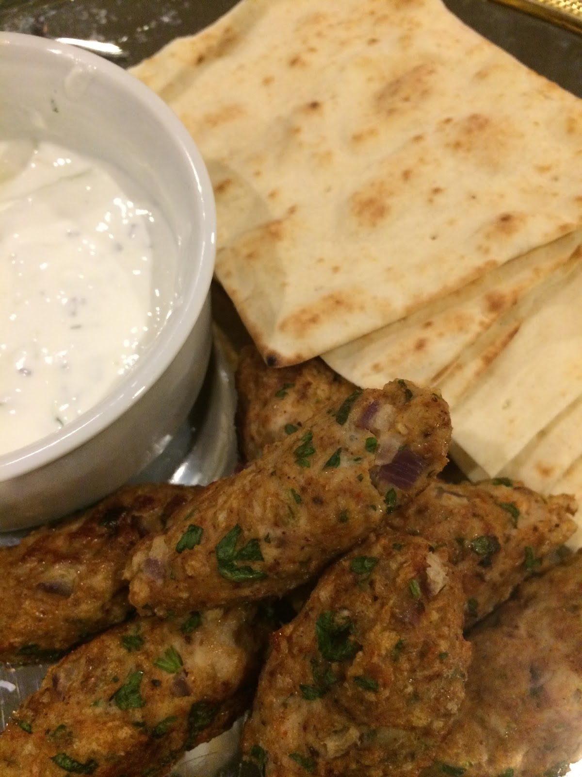 Nana's Blue and White Dishes Grilled Middle Eastern Turkey Meatballs